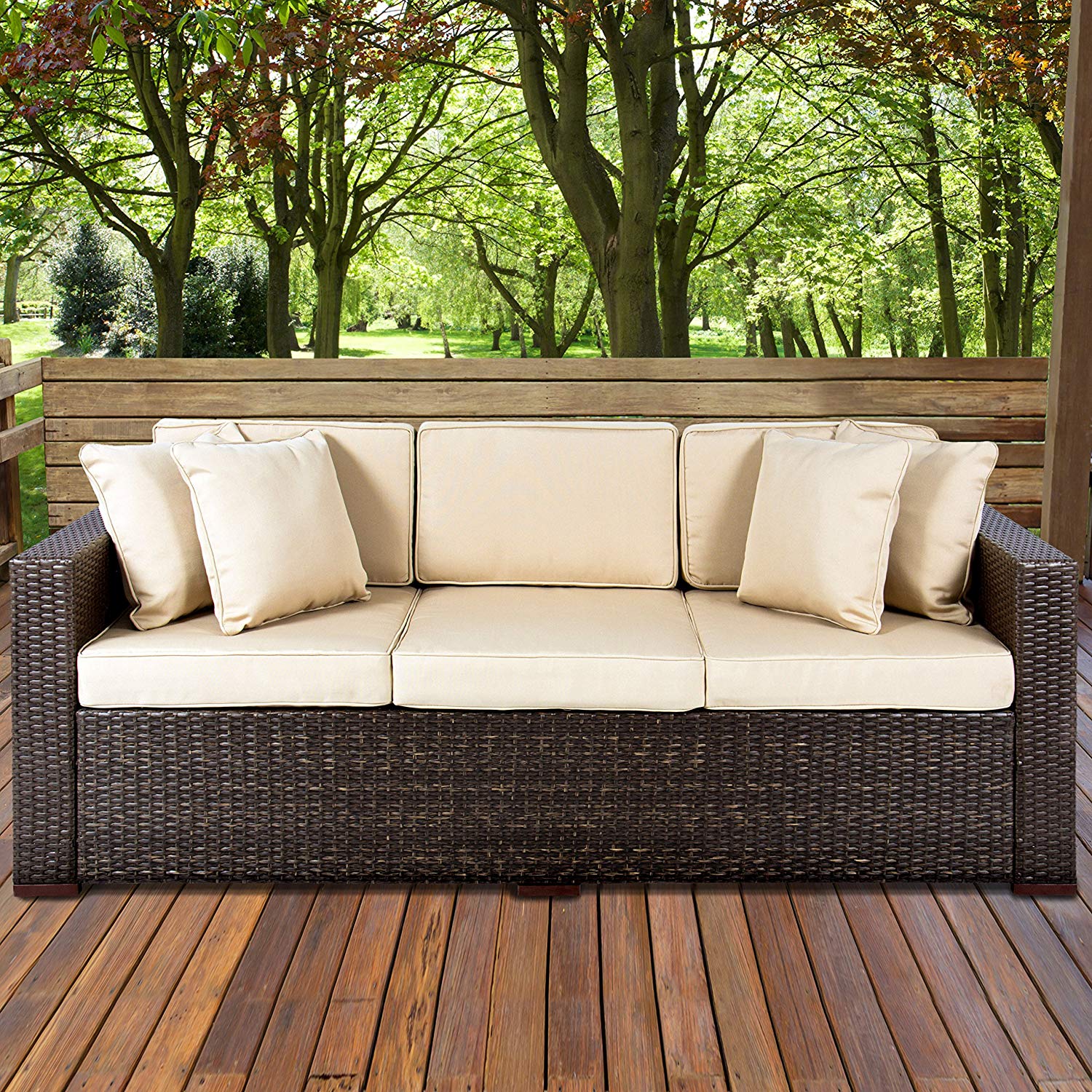 Cheap patio furniture amazon.com : best choice products 3-seat outdoor wicker sofa couch patio IKGZSXH