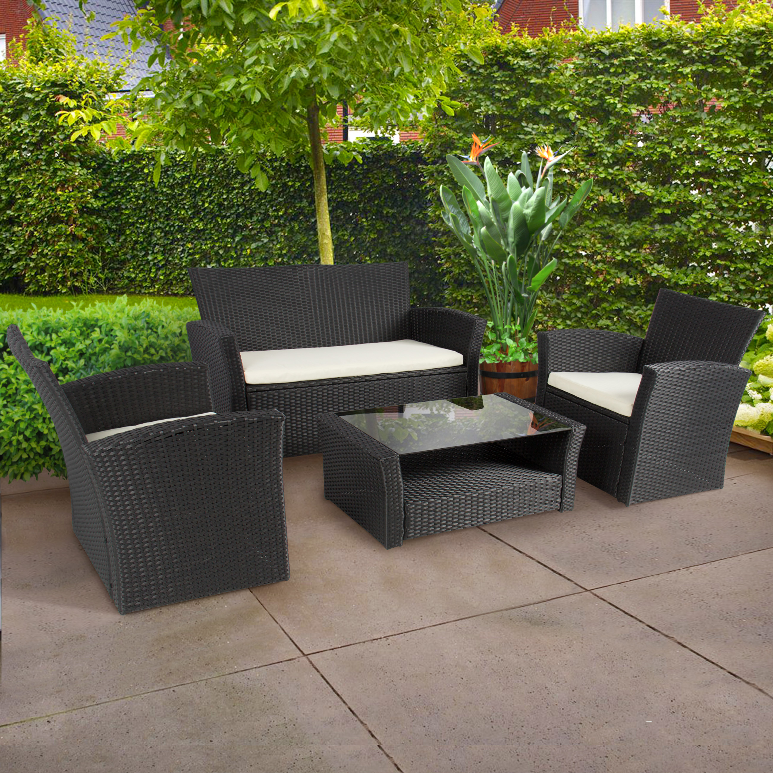 cheap rattan garden furniture sets 4pc outdoor patio garden furniture wicker rattan sofa set black - LFYMLKV