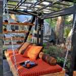 Floating Bed for garden hanging bed with colorful striped blanket UUJALAY