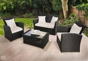Garden Lounge Furniture image is loading garden-lounge-set-outdoor-rattan-sofa-black-patio- RVSXNPL