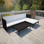 Garden Lounge Furniture vidaxl garden lounge set poly rattan wicker black 3-seat sofa patio outdoor ECDEMHP