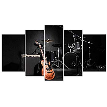 panel shelves for musical decoration 5 panel giclee canvas print artwork music of the band guitar and INDNKZT