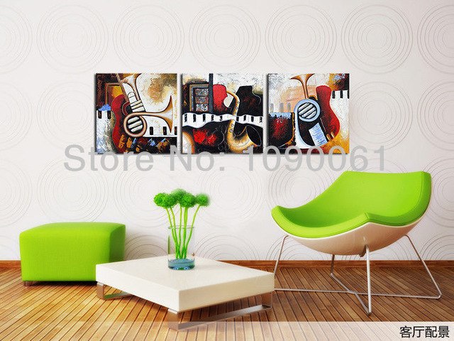 panel shelves for musical decoration hand painted musical instrument painting modern abstract 3 panel canvas  pictures PXBJQGL