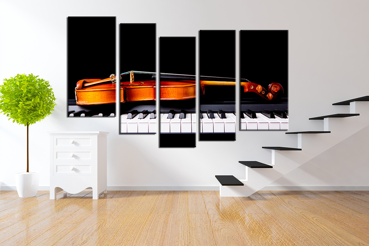 panel shelves for musical decoration living room art, 5 piece canvas wall art, violin decor, music artwork, DAZWVML