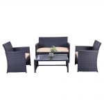 polyrattan Lounge Seating group aleko seattle 4-piece rattan furniture set with cream cushions YKBNIZQ