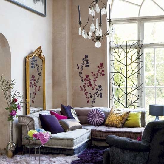 boho style living room inspiring bohemian living room designs. wall decals is an unusual but more  than welcome addition WTYQWNV