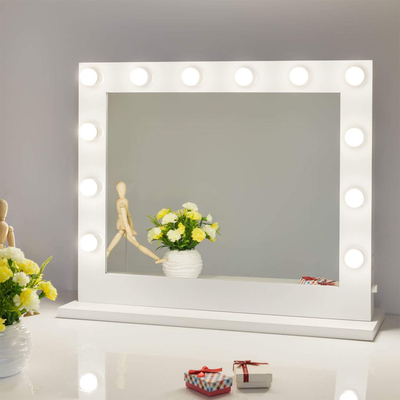 makeup mirrors with lights amazon.com: white hollywood makeup vanity mirror with light stage large  beauty mirror dimme: home u0026 KOYSLUJ
