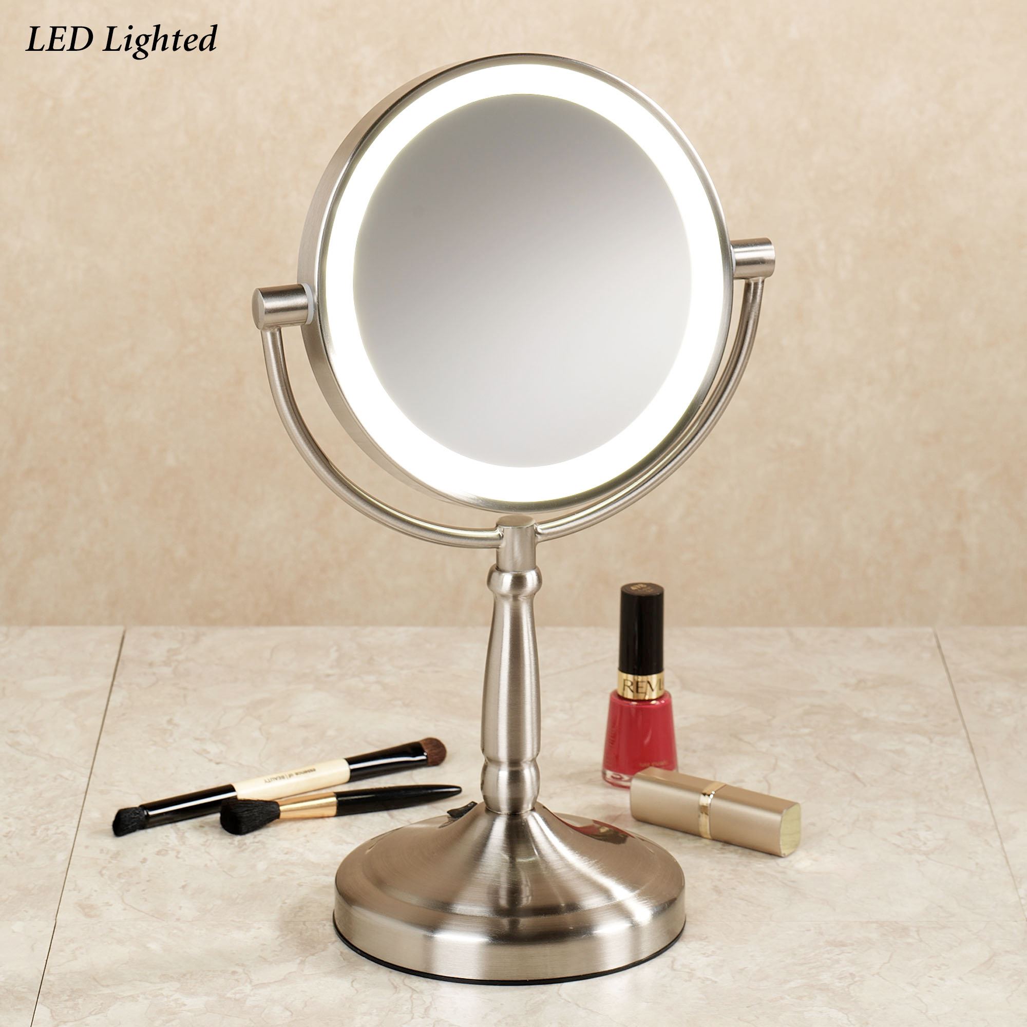 makeup mirrors with lights cordless led vanity mirror satin nickel. touch to zoom KVBZPXZ