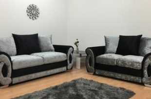 Chloe Crushed Velvet Silver & Black 2+3 Seater Sofa u2013 Glamour Homes UK