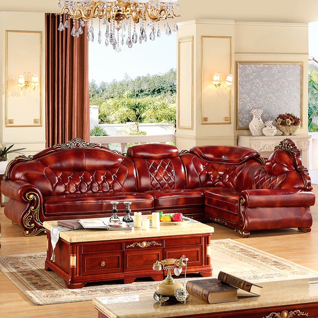 L shape leather 3.6 meter L shape antique sofa for big house any