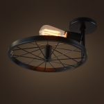 Country Style 12'' Wide Single Light Wheel Shape Semi Flush Ceiling