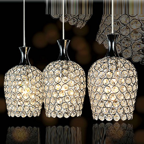 DINGGU Modern 3 Lights Crystal Pendant Lighting for Kitchen Island