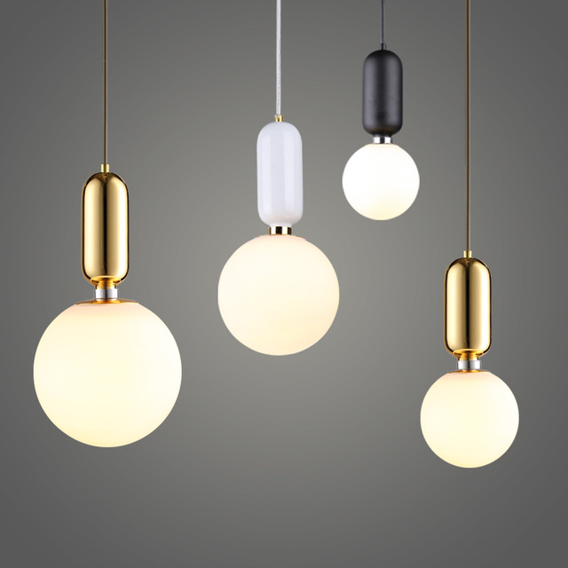Designer Pendant Lamp White Glass Ball Hanging Light Fixture Modern