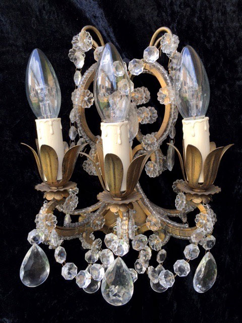 Small Pair of Antique Beaded Florentine Wall Lights - Wall-light 22