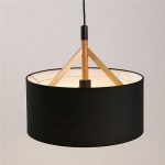 Modern Wood Pendant Lamp Fabric Drum Shade Chandelier Light Fixture