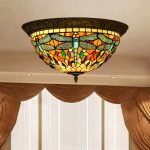 Vintage Tiffany Style Stained Glass Dragonfly Ceiling Lamp Fixture