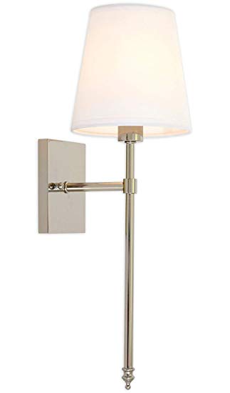 Single Traditional Extended Rod Wall Light with Fabric Shade
