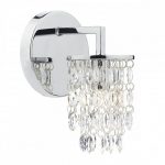 Contemporary Decorative Wall Light in Polished Chrome w/ Crystal Drops