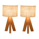 Ivalue Dimmable Wooden Table Lamps with Fabric Shade Tripod