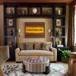 Contemporary living room with a fabulous display and a Moroccan rug