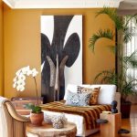 Ocher+shades+and+African+artworks+-+home+decor