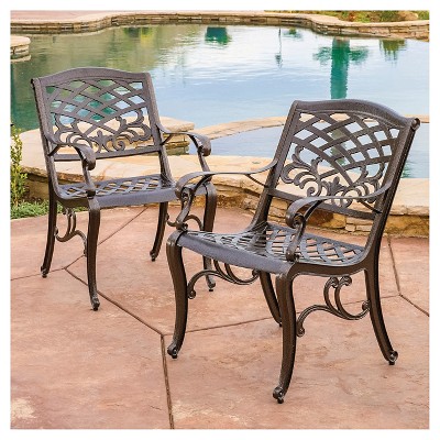 Sarasota Set Of 2 Cast Aluminum Patio Chair - Hammered Bronze - Christopher  Knight Home : Target