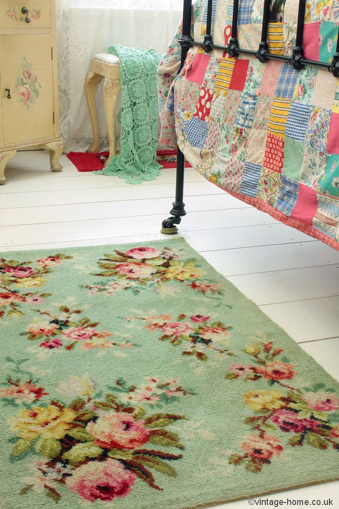 Vintage Home Shop - Pretty 1940s Rosy Green Rug: www.Traveller Location.uk |  HER OFFICE | Bedroom vintage, 1940s home, Granny chic