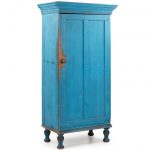 Folk Art Exceptional Pennsylvania Blue Painted Antique Cupboard Cabinet,  19th Century For Sale