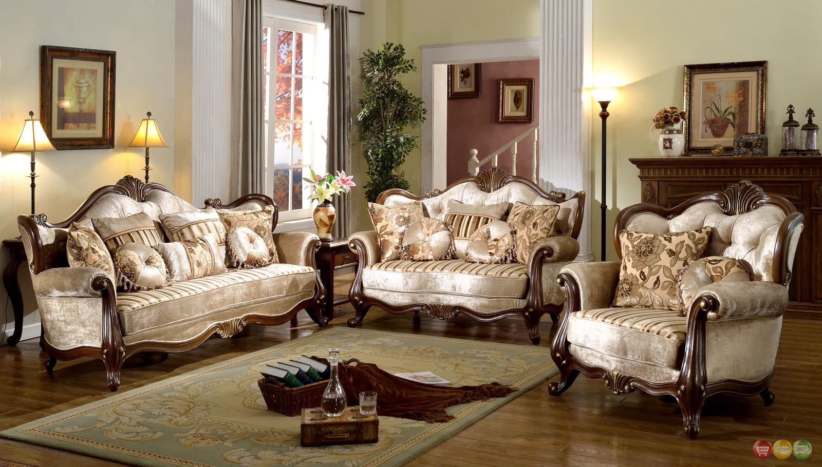 Details about French Provincial Formal Antique Style Living Room Furniture  Set Beige Chenille