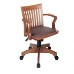 Office Star Deluxe Wood Bankers Desk Chair with Brown Vinyl Padded Seat,  Fruit Wood