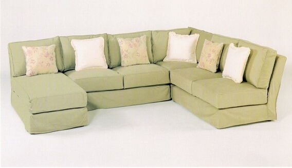 4 pc custom armless sectional sofa with slip covered pieces