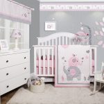 OptimaBaby Pink Grey Elephant 6 Piece Baby Girl Nursery Crib Bedding Set  Image 1 of 1