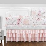 Blush Pink, Grey and White Shabby Chic Watercolor Floral Baby Girl Crib  Bedding Set with Bumper by Sweet Jojo Designs - Rose Flower Polka Dot : Baby