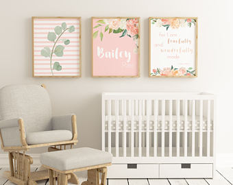 Baby Girl Boho Nursery, Blush Baby Girl Nursery, Personalized Nursery Art Girl  Baby, Blush Nursery Wall Art, Floral Nursery Art Set