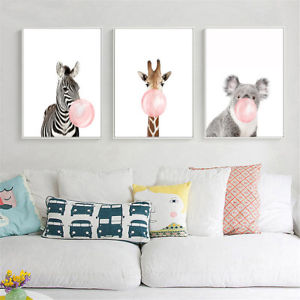 Image is loading Animal-Koala-Giraffe-Zebra-Canvas-Poster-Nursery-Wall-