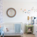 Baby boy room decor-Hunt Slonem Bunnies nursery accent wall and white paint  in boy