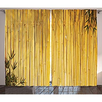 Ambesonne Bamboo Decor Curtains, Tall Bamboo Stems and Leaves Oriental  Nature Wood Image Natural Zen