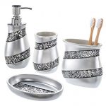 Creative Scents Bathroom Accessories Set, 4-Piece Silver Mosaic Glass  Luxury Bathroom Gift Set