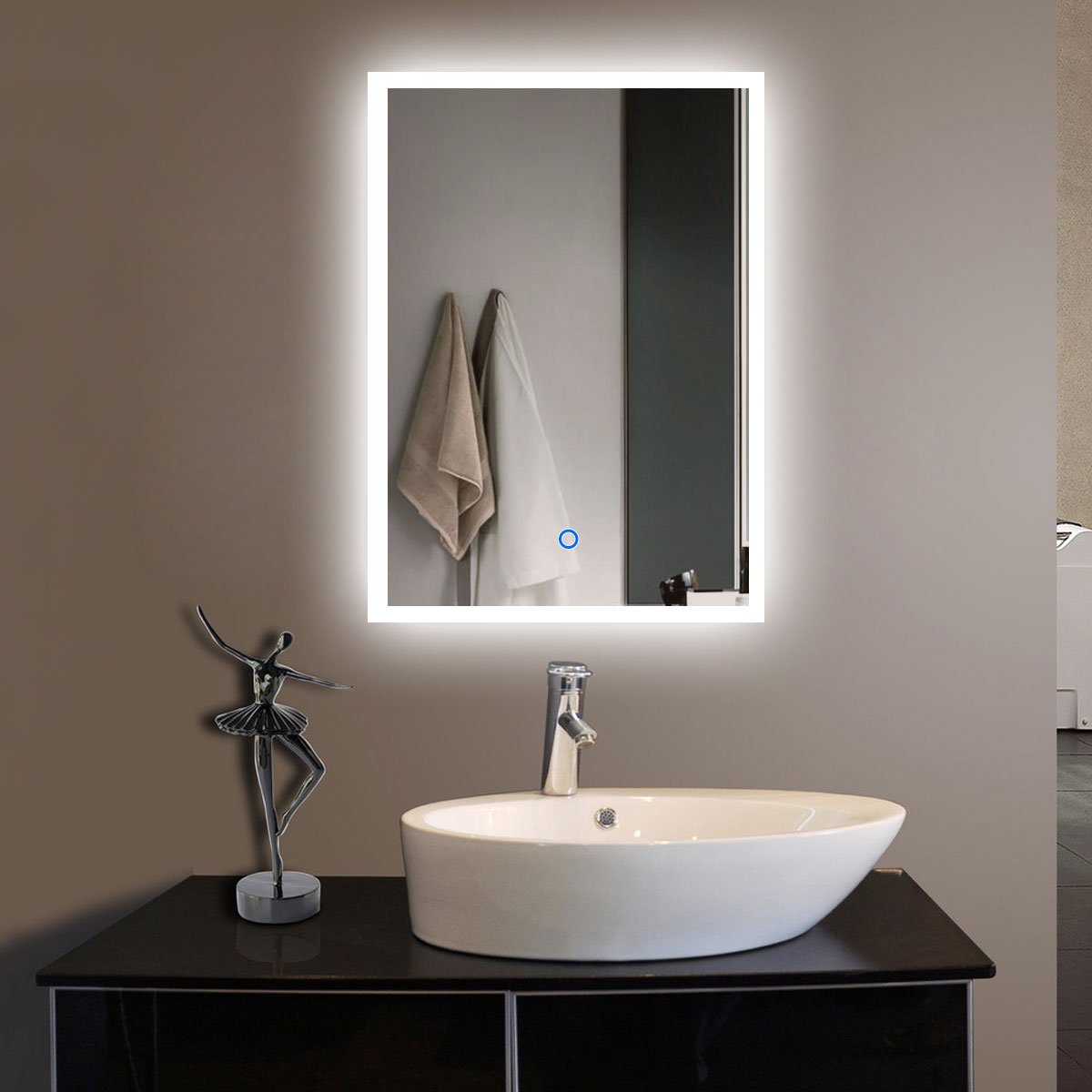 Traveller Location: 20 x 28 in Vertical LED Bathroom Silvered Mirror with Touch  Button (N031-H): Home & Kitchen