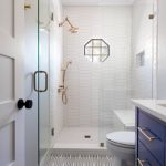 Inspiration for a small transitional 3/4 white tile and porcelain tile  multicolored floor and