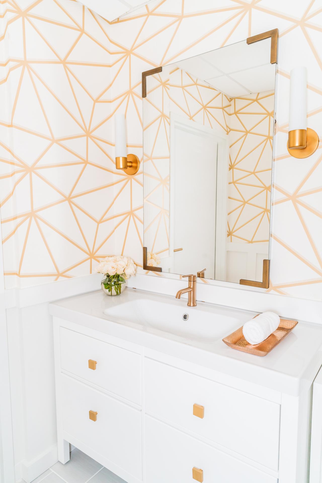 Midcentury Wallpaper and Mirror Create an Elegant Bathroom at this Chic  Boutique Salon