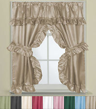 Bathroom Window Curtain Set W/Tie Backs & Ruffle Valance Lauren 70