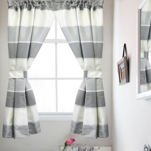 Highland Bathroom Window Striped Rod Pocket Curtain Panels (Set of 2)