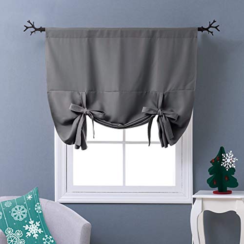 NICETOWN Thermal Insulated Blackout Curtain - Grey Tie Up Shade for Small  Window, Window Valance