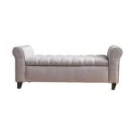 Light Gray Tufted Fabric Armed Storage Bench
