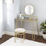 Details about Bedroom Vanity Table Mirrored Glass Shelf Storage w/ Stool  Chic Versatile New
