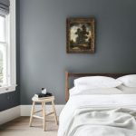 simple bedroom with one piece of great vintage art. Grey Bedroom Walls,  Dark Grey