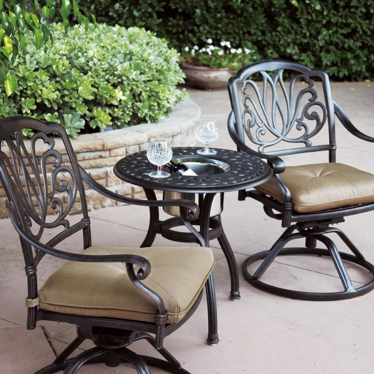 Darlee Elisabeth 3 Piece Cast Aluminum Patio Bistro Set With Swivel Rocker  Chairs - End Table With Ice Bucket Insert : BBQ Guys