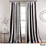 2 Piece 84 Inch Bold Black White Rugby Stripes Curtains Pair Panel Set,  Black Color