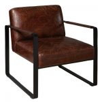 Modern Style Distressed Brown Leather Black Metal Frame Arm Chair - Brown -  Pulaski : Target